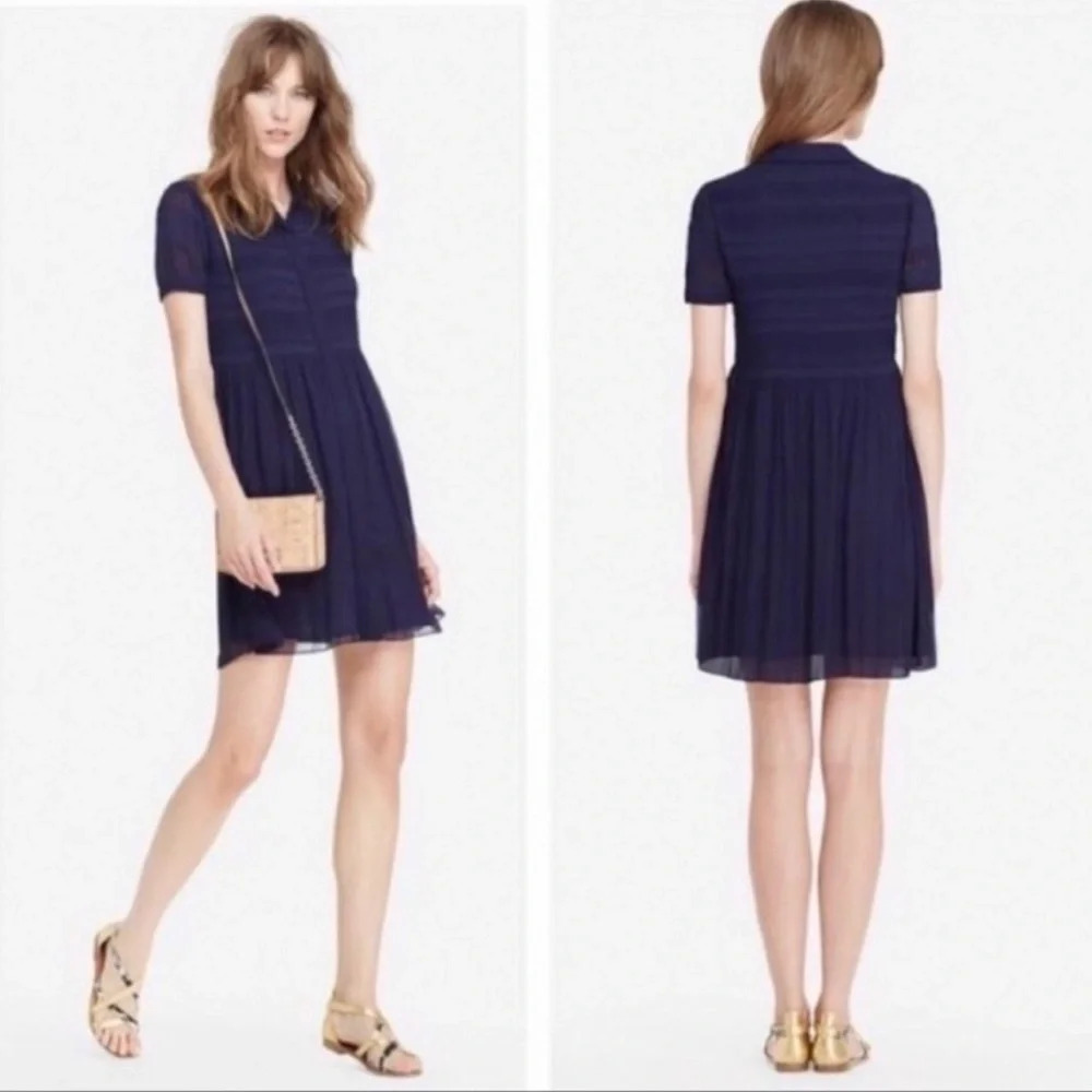 Diane von Furstenberg Polina Navy Short Sleeve Pocketed Chiffon Mini Dress Sz 0
